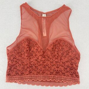 Free People Intimately XS Coral Lace Racerback Sheer Tank Bralette Top‎